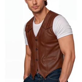 STOREJEES Motorcycle Leather Vest - Mens Summer Jackets Lightweight | Men Vest Brown - XS