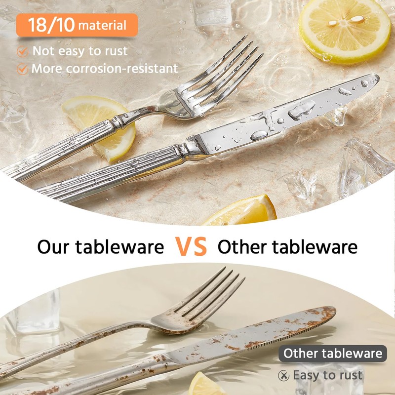 KINGSTONE Silverware Set, 5-Piece 18/10 Stainless Steel Flatware Set -