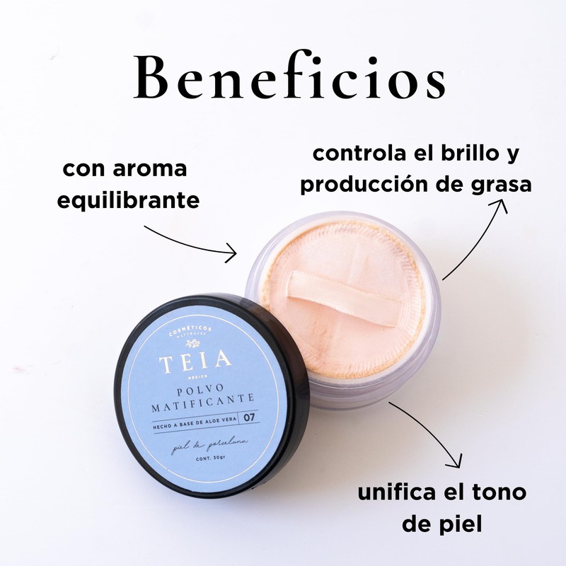TEIA Cosméticos, Polvo matificante natural - 100% ingredientes de origen