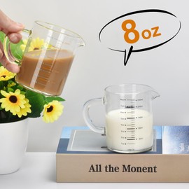 8oz Borosilicate Glass Measuring Cup with Spout Heat&Cold Resistant, Precise oz/ml Measurements, Drip Free Pouring for Kitchen, Baking, Coffee & Lab Easy to Clean Durable & Non-Toxic (Black-B)