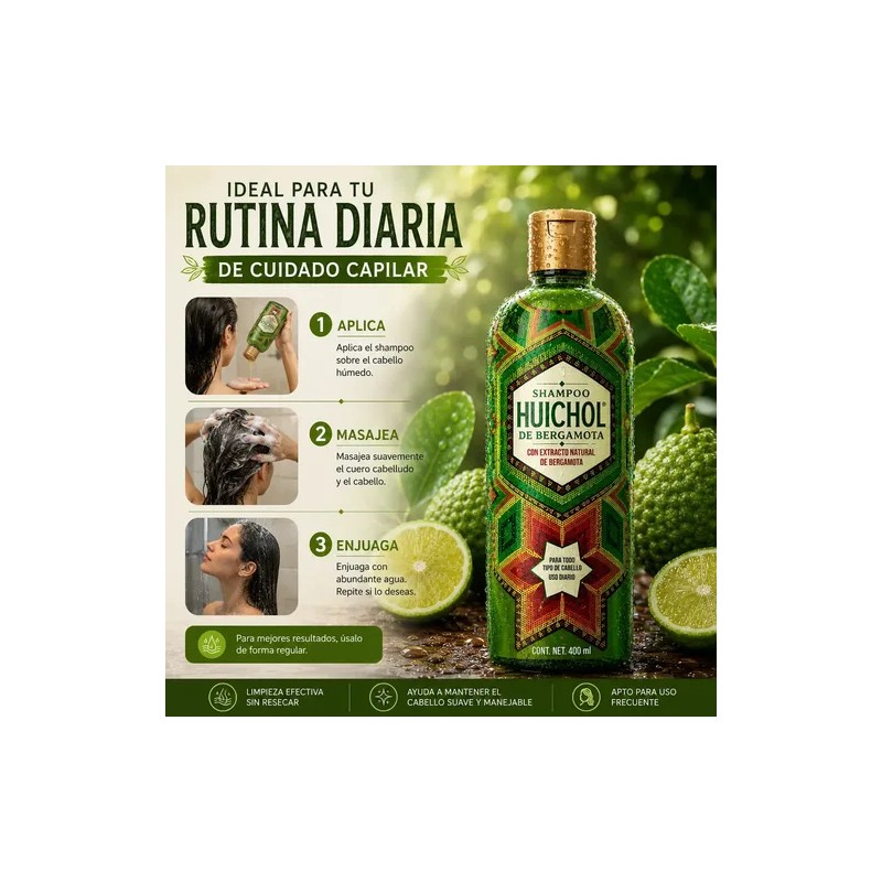 Shampoo Huichol Bergamota 400 ml Crecimiento y Anti Frizz