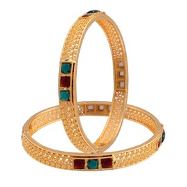 I Jewels Gold Plated Indain Wedding Bollywood Multicolor Stone Studded Bangles For Women (ADB318MG), 2.4, Stone