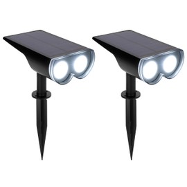 TECHKO Outdoor Solar Spotlight with Wall-Mount & Ground-Stake, Dusk-to-Dawn Outdoor Waterproof IP65, Multiple Lighting Modes, Solar Powered Garden Yard Spot Lights for Outside Landscape (2-Pack)