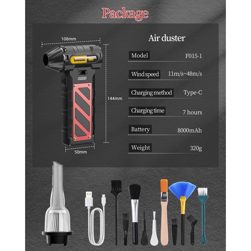 Kocyare Compressed Air Duster,Infinitely Variable Speed，130000RPM Electric Jet Dry Blower