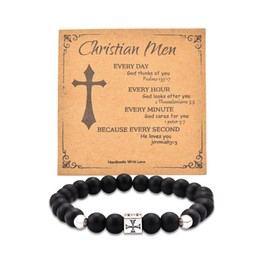 Christian Gifts for Men Bracelet Faith Graduation Catholic Religious Gifts for Him Rosary Bead Cross Bracelet First Holy Communion Baptism Confirmation Gift Ideas Godson Christmas Birthday Prayer Gift