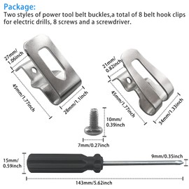 8 Pcs Electric Drill Belt Clip Replacement Hooks Clips Tools, Replacement Belt Hooks Clips with 8 Screw and Screwdriver for Most Power Drills Tools Belt Holder Clips