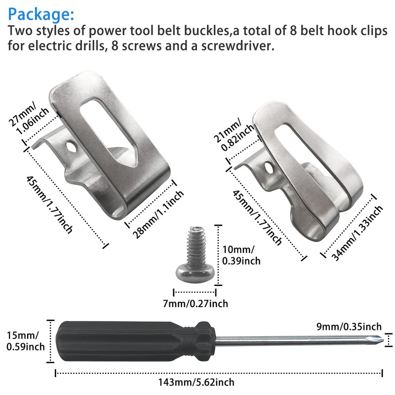 8 Pcs Electric Drill Belt Clip Replacement Hooks Clips Tools,