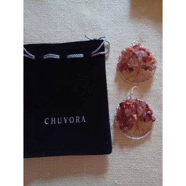 Chuvora New Chuvora Tree of Life Burgundy/Light Mixed Gemstones Dangling Earrings
