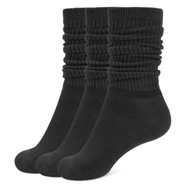 Closemate Womens Calf Socks Slouch Socks Extra Long Knee High Scrunch Stacked Sock Cotton Boot Socks for Women Girls One Size(3 Black)