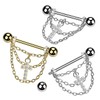 [HSP] Industrial Nipple Earrings Triple Chain Jewel CZ Cross Dangle,