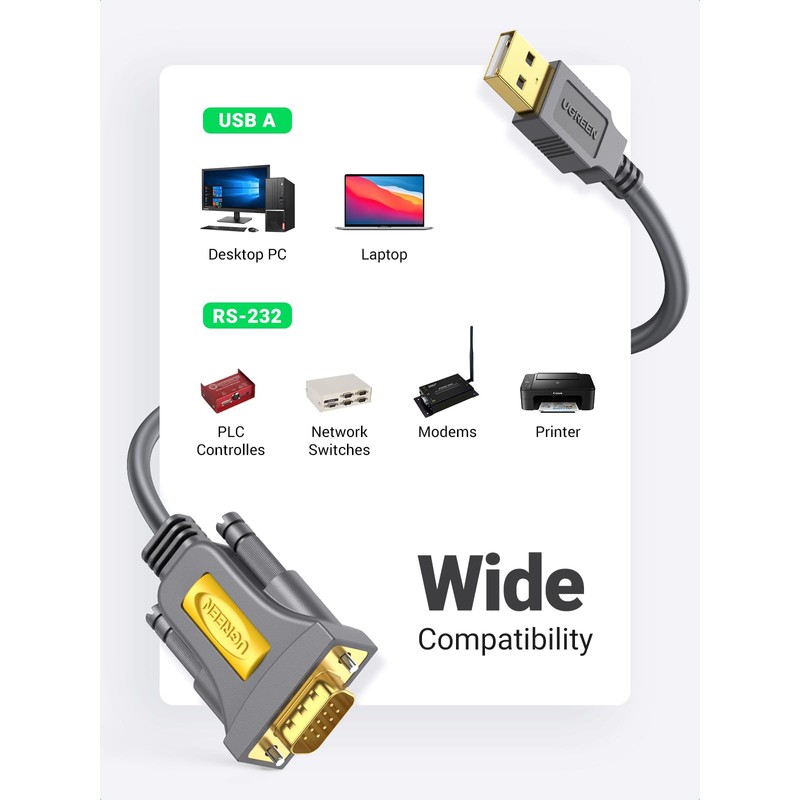 UGREEN 3ft USB to Serial Adapter, Serial to USB Adapter