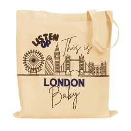MINIMARG Printed100% Cotton Canvas Tote Bags for gift, Present, Student, Teacher, Bride, Souvenir, eco-friendly Reusable Tote Bags -Size 38x42cm+65cm long Handle (This is London Baby)