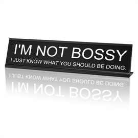 MUUPEG Funny Desk Signs for Office, Novelty Nameplate Funny Office Decor Black Desk Plaque for Women Men (17) I'm NOT Bossy, 7.9 x 2.4 Inch)