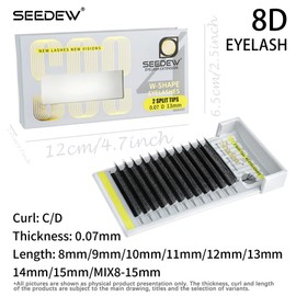 SEEDEW 4D-Double Tips Lash Extensions, 0.07mm C Curl MIX8-15mm 12 Rows/Tray, W Shape 4DD Flat Stem, PBT Volume Eyelashes for Beginner Artist, Lash Tech, Beauty Salon(4DD-Matte Black-0.07-C-MIX8-15mm)