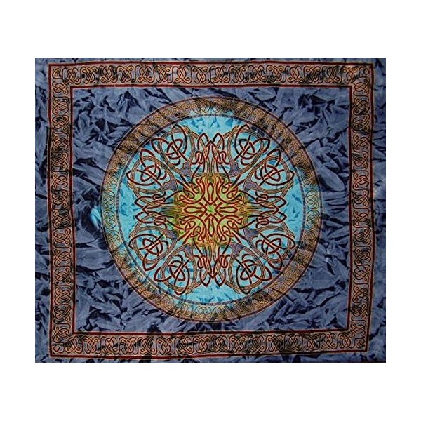 India Arts Celtic Circle Tie Dye Tapestry Cotton Bedspread 108" x 88" Full-Queen Blue