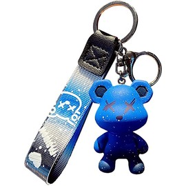 [AIXUAN] Cute color bear key for men women boys girls braid ideas braided rope resin animal pendant metal keychain (blue)