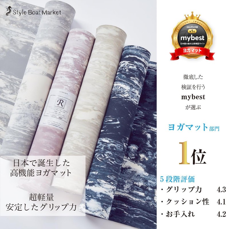 Style Boat Market Recovery Yoga Mat, 0.1 inch (3 mm)