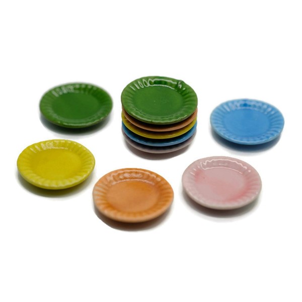 10 Mix Colorful Scalloped Plates Dollhouse Miniatures Ceramic Supply Food