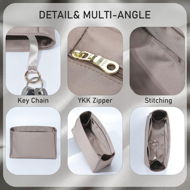 Satin Purse Organizer Insert for Hermes Kelly 25, Etoupe grey