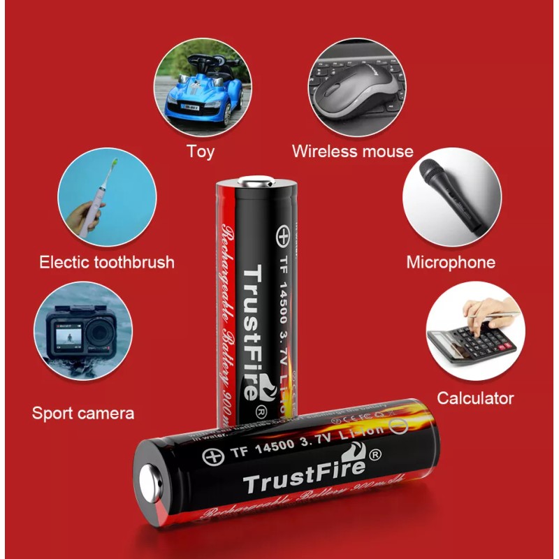 TrustFire 900mAh 14500 3.7V Li-ion Rechargeable Battery With PCB Batteries