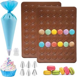 TenaLucy Macarons Backmatte,Spritzbeutel mit Tüllen,12 Spritztüllen Set,Macarons Backset 48 Mulden Macaron Backmatte Macarons Silikonmatte Torten Spritzbeutel Wiederverwendbar 39 x 29cm（22 Stück）