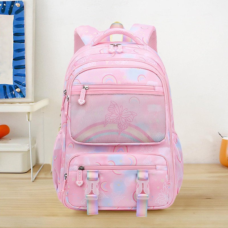 Moerstar School Bag for Girls, Large Capacity Rainbow Patterned Backpack,