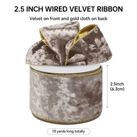 Champagne and Gold Wired Velvet Ribbon for Christmas Tree, 2.5 inch×10 Yards Wide Champagne Gold Wired Christmas Ribbon for Gift Wrapping Ornaments Topper Bow, Vintage Velvet Ribbon for Home Decor