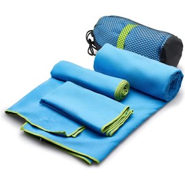 Deportivas Toalla Microfibra Azul Set de 3, Toalla Deportiva Secado Rápido, Toalla natacion Super Absorbente Toalla Gym de Baño Suave y Ligero para Natacion, Deporte, Baño, Viajes, Yoga (Azul)