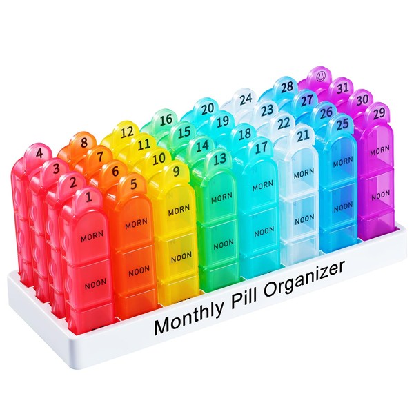 Zoksi Month Pill Box 3 Compartments Pill Box Morning Lunch Evening Tablet Box 31 Days 3 Times a Day 30 Days Monthly Pill Box Medicine Box with 96 Compartments for Storage of Tablets