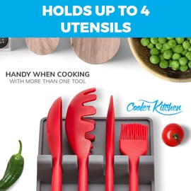 Nice Day Kitchen Silicone Utensil Rest with Drip Pad for Multiple Utensils - BPA-Free Food Brush Spoon/laddle Spatula Spoon Rest & Spoon Holder for Stove Top - Kitchen Utensil Holder for Ladles Gray