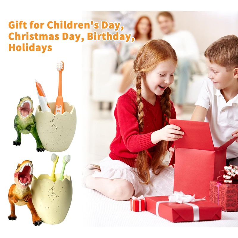 FlidRunest 2 PCS Dinosaur Kids Toothbrush Holders for Bathrooms -