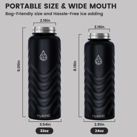 24oz Stainless Steel Insulated Water Bottle, 48H Cold & 24H Hot, Leak-Proof Wide Mouth Lids (Straw & Spout), BPA-Free Bottles, Mens Water Bottle for Gym, Hiking, Travel - Black