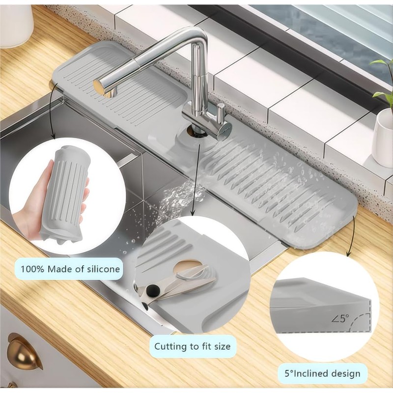 Extra Long 24' Silicone Sink Splash Guard - 5 Slope