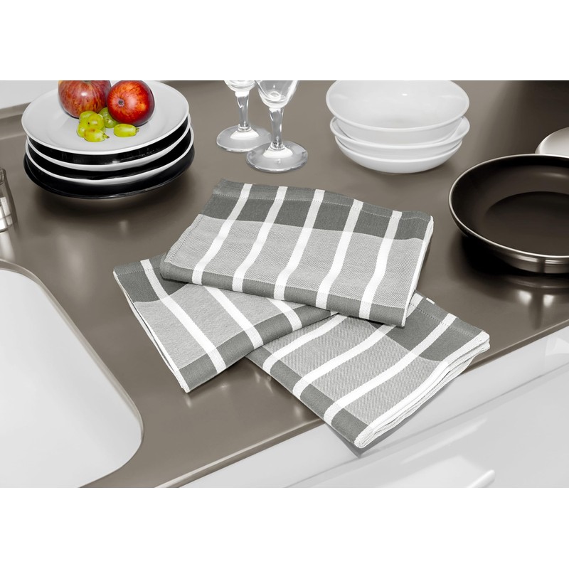 Lashuma Tea Towels, Grey / White, Set of 3 Hand