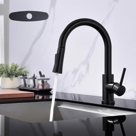 SevenGelok Kitchen Faucet with Pull Down Sprayer SUS304 Stainless Steel High Arc Pull Out Kitchen Sink Faucets Utility Laundry Farmhouse Camper Rv Modern for 1 or 3 Hole Sink, KF1-BK