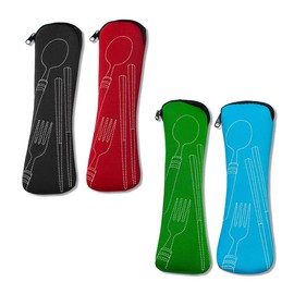 Pack of 4 Coloured Cutlery Bags with Zip Cutlery Bag, Portable Cutlery Bag, Empty Cutlery Bag, Suitable for Work, School, Camping, Travel Cutlery Storage (20 x 6.5 cm)