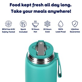 SHO Food Flask - Vacuum Insulated, Double Walled Stainless Steel Food Flask & Food Container - 10 Hours Hot & 20 Hours Cold - 530ml 800ml - BPA Free (Aqua, 800ml)