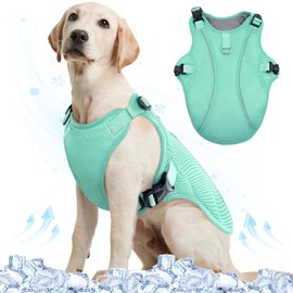 Kuoser Dog Cooling Vest Harness, Large Dog Cooler Jacket with Adjustable Buckle for Outdoor Beach, Hiking, Training Green XL