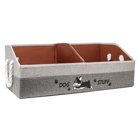 kiviron Large Dog Toy Basket with Handles, 28.5" Collapsible Multi-Purpose Hard Board Dog Toy box, Clothes, Dog toy storage (Gray,Coffee)