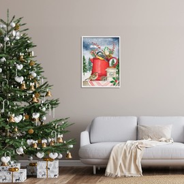 Stupell Industries Winter Birds Perched Tea Kettle Holly & Fir Botanicals, Design by ND Art,White Framed,24 x 30