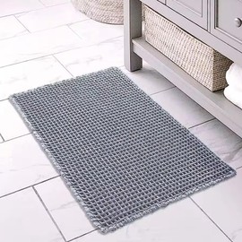 SHIMOH Waffle Bath Mat, Super Absorbent Non-Slip Bath Mats for Bathroom Floor, Machine Washable Bathroom Rugs with Tassels, Rubber Backed Bathroom Mats, Ultra Soft. (Light Gray, 24" X 36")