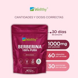 Wellthy Berberina Pura 60 Cápsulas. 100% Berberis Aristata, 500mg c/u, 30 dias de consumo, VCaps Cápsulas Veganas, Bottle Free.