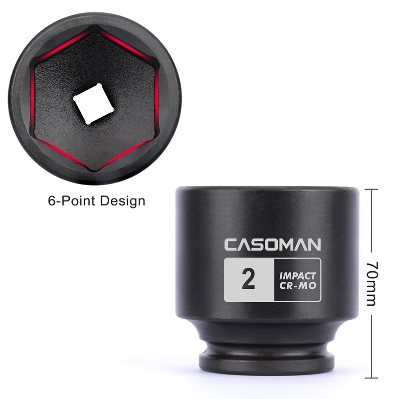 CASOMAN 1/2'' Drive Spindle Axle Nut Impact Socket Set, 6