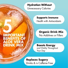 Yes You Can! Organic Aloe Vera Powder Drink Mix - Hydration Booster Infused with Pure Aloe Juice - Delicious Flavors - Made in USA - Antioxidant Rich - Peach Lemonade Flavor - 40 Servings Per Canister (4 Pack)
