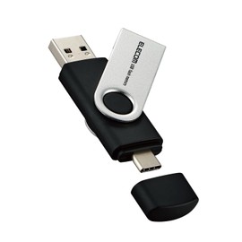 Elecom MF-TPC3032GBK USB Memory, 32 GB, Rotary Cover, Type-C USBA Compatible, Maximum Read Speed 100 MB