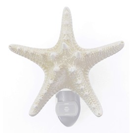 Seashell Night Light Real White Starfish Beach Decor w. Light Sensor Beautiful Coastal Cottage