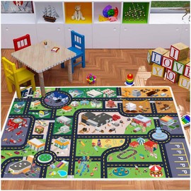 Pyrrhite Kids Rug Playroom Car Rug Play Mat City Life Road Rug for Cars Fun City Map for Track Toys,Carpet for Bedroom Boys (city01, 4×6ft/47×71in)