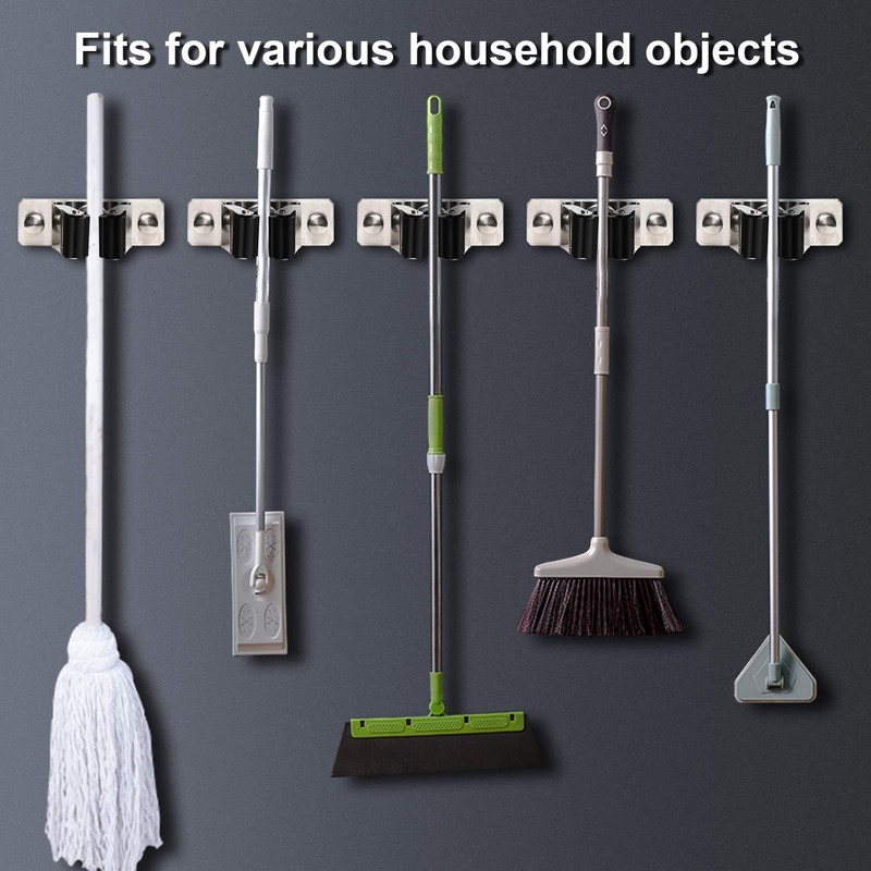 Favbal Mop Broom Holder,2pcs Stainless Steel Wall Mounted Organizer Non-Slip