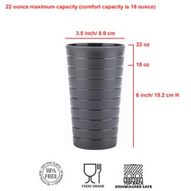 KX-WARE Mixed Drinkware 22-ounce Plastic Tumblers/Drinking Glasses/Party Cups/Iced Tea Glasses Set of 12 Dark Grey | Unbreakable, Dishwasher Safe, BPA Free