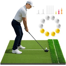 Golfguru Golf Mat 5x4ft-21mm Thickened Dual Turf Golf Hitting Mat with Alignment Aid, Dense Elite Mats Practice Outdoor Indoor, Chipping Training Matt for Backyard Garage Driving Simulators